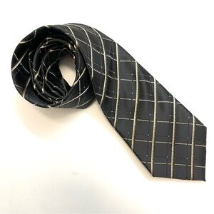 Angelo Rossi Black Textured Diamond Plaid Extra Long Sateen Tie